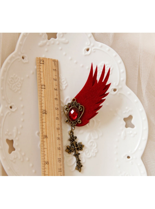 Gothic Wine Red Wings Gems Retro Cross Felt Cloth Without Pierced Ear Clips