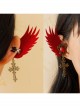 Gothic Wine Red Wings Gems Retro Cross Felt Cloth Without Pierced Ear Clips