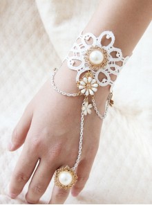 Baroque White Pearl Lady Wreath Handmade Fashion Retro Bracelet Ring One Chain