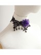 Gothic Retro Purple Flower Black Lace Pearl Female Exaggerated Palace Choker