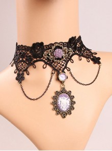 Gothic Purple Rose Flower Cute Black Lace Retro Multi-Level Female Short Necklace