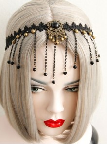 Luxury Gothic Vintage Black Lace Tassel Crystal Exaggerated Headband