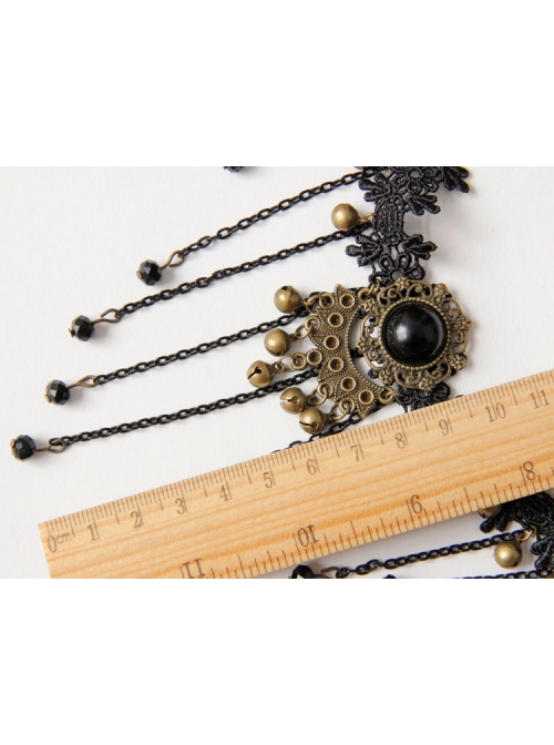 Luxury Gothic Vintage Black Lace Tassel Crystal Exaggerated Headband