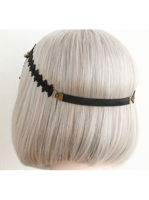 Luxury Gothic Vintage Black Lace Tassel Crystal Exaggerated Headband