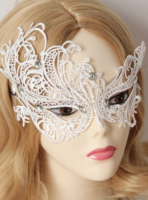 Baroque Masquerade Party Crystal White Lace Princess Half Face Mask