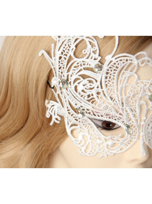 Baroque Masquerade Party Crystal White Lace Princess Half Face Mask
