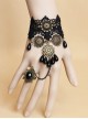 Retro Black Lace Pearl Gems Palace Prom Female Personality Gothic Bracelet With Ring One Chain