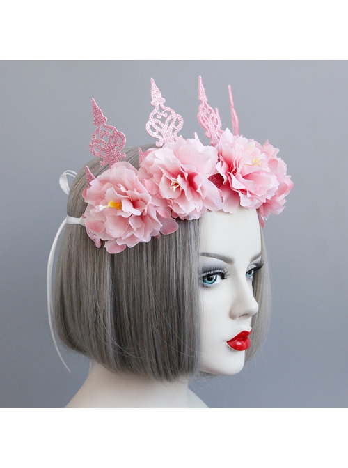 Fashion Pink Flowers Crown Wreath Holiday Bride Gown Christmas Hairband