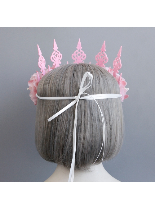Fashion Pink Flowers Crown Wreath Holiday Bride Gown Christmas Hairband