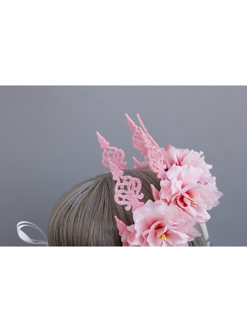 Fashion Pink Flowers Crown Wreath Holiday Bride Gown Christmas Hairband