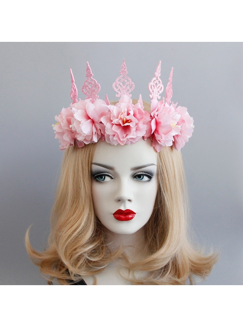 Fashion Pink Flowers Crown Wreath Holiday Bride Gown Christmas Hairband