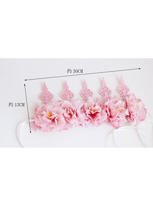 Fashion Pink Flowers Crown Wreath Holiday Bride Gown Christmas Hairband