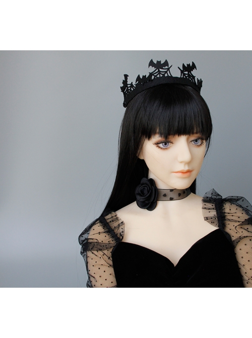 Gothic Halloween Queen Dress Retro Black Love Ribbon Rose Choker