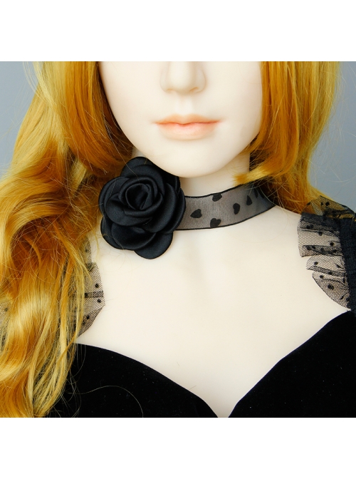 Gothic Halloween Queen Dress Retro Black Love Ribbon Rose Choker