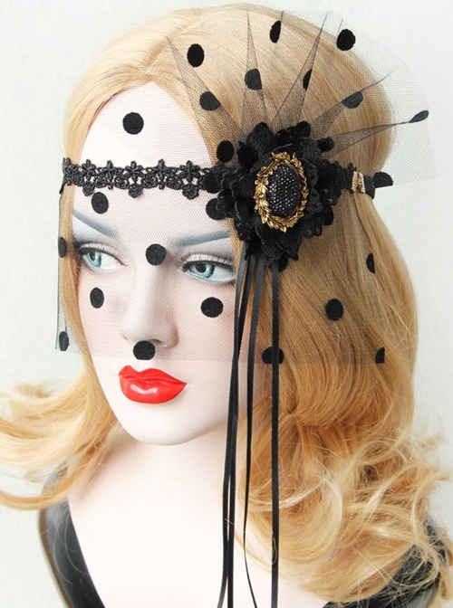 Retro Gothic Black Exaggerated Fashion Tassel Flowers Masquerade Veil