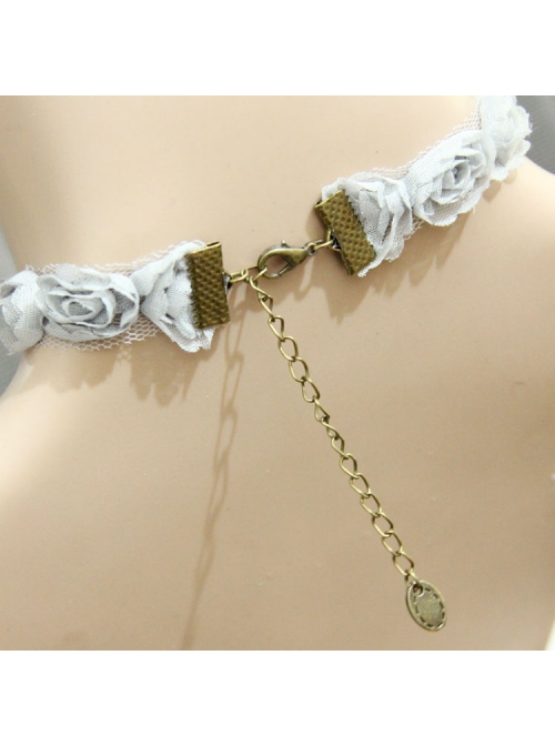 Vintage Baroque Fashion Palace Bride White Pearl Lace Female Water Drop Choker