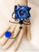 Gothic Halloween Prom Blue Roses Hollow Black Lace Band Ring Bracelet