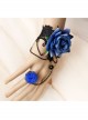 Gothic Halloween Prom Blue Roses Hollow Black Lace Band Ring Bracelet