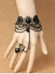 Gothic Retro Black Lace Butterfly Crystal Love Heart Bracelet With Ring One Chain