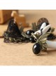 Gothic Retro Black Lace Butterfly Crystal Love Heart Bracelet With Ring One Chain