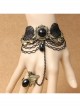 Gothic Retro Black Lace Butterfly Crystal Love Heart Bracelet With Ring One Chain