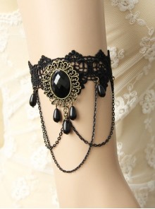 Retro Gothic Exaggerated Black Lace Crystal Pearl Armband Bracelet