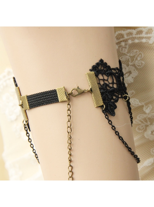 Retro Gothic Exaggerated Black Lace Crystal Pearl Armband Bracelet