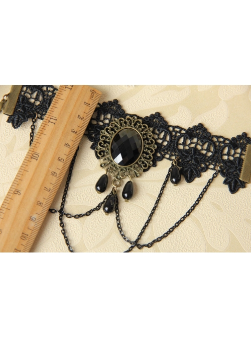 Retro Gothic Exaggerated Black Lace Crystal Pearl Armband Bracelet