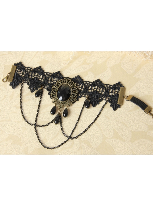 Retro Gothic Exaggerated Black Lace Crystal Pearl Armband Bracelet