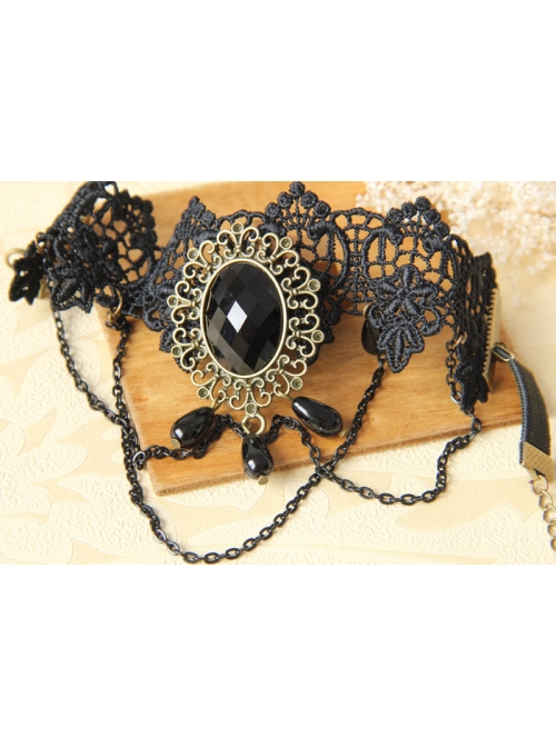 Retro Gothic Exaggerated Black Lace Crystal Pearl Armband Bracelet