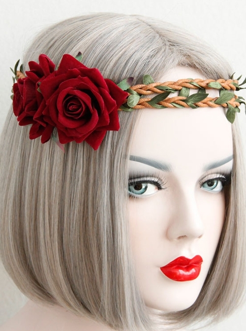 Fashion Casual Halloween Christmas Red Roses Rattan Garland Holiday Wedding Hair Band