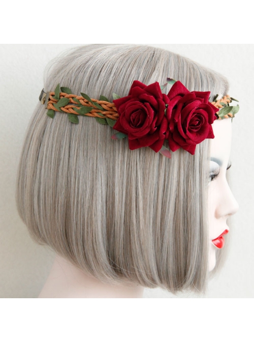 Fashion Casual Halloween Christmas Red Roses Rattan Garland Holiday Wedding Hair Band
