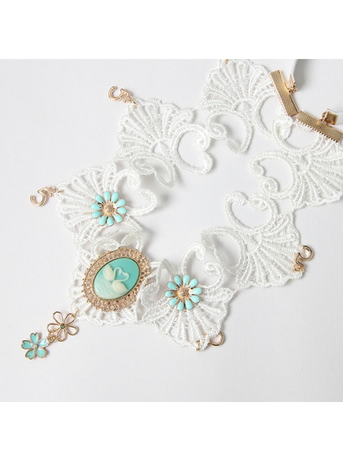 Luxury Baroque White Lace Blue Flowers Crown Swan Retro Bride Christmas Hairband