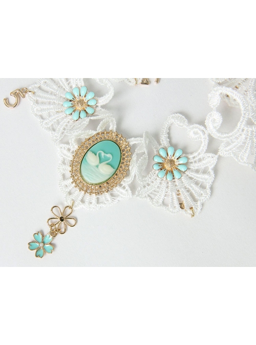 Luxury Baroque White Lace Blue Flowers Crown Swan Retro Bride Christmas Hairband