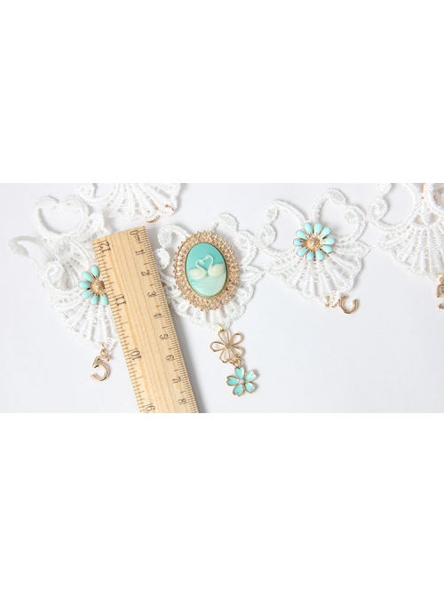 Luxury Baroque White Lace Blue Flowers Crown Swan Retro Bride Christmas Hairband