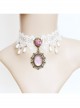 Baroque Retro Fashion White Lace Purple Rose Resin Diamond Short Necklace For Women