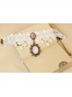 Baroque Retro Fashion White Lace Purple Rose Resin Diamond Short Necklace For Women