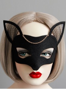 Fashion Exaggerated Black Mesh Fox Half Face Halloween Christmas Masquerade Female Mask