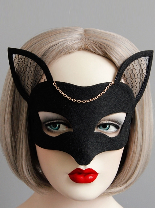 Fashion Exaggerated Black Mesh Fox Half Face Halloween Christmas Masquerade Female Mask