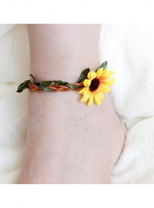 Leisure Artificial Rattan Green Leaves Yellow Flowers Summer Vacation Fashion Anklet