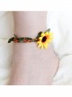 Leisure Artificial Rattan Green Leaves Yellow Flowers Summer Vacation Fashion Anklet