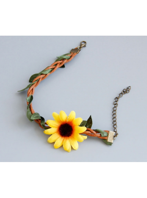 Leisure Artificial Rattan Green Leaves Yellow Flowers Summer Vacation Fashion Anklet