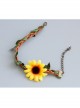 Leisure Artificial Rattan Green Leaves Yellow Flowers Summer Vacation Fashion Anklet