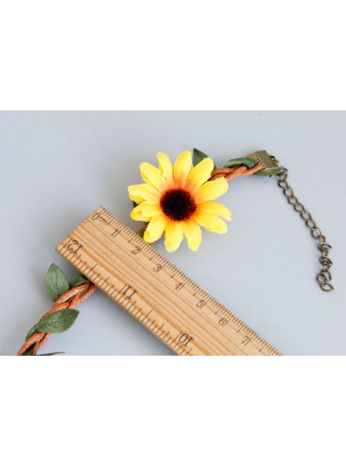 Leisure Artificial Rattan Green Leaves Yellow Flowers Summer Vacation Fashion Anklet