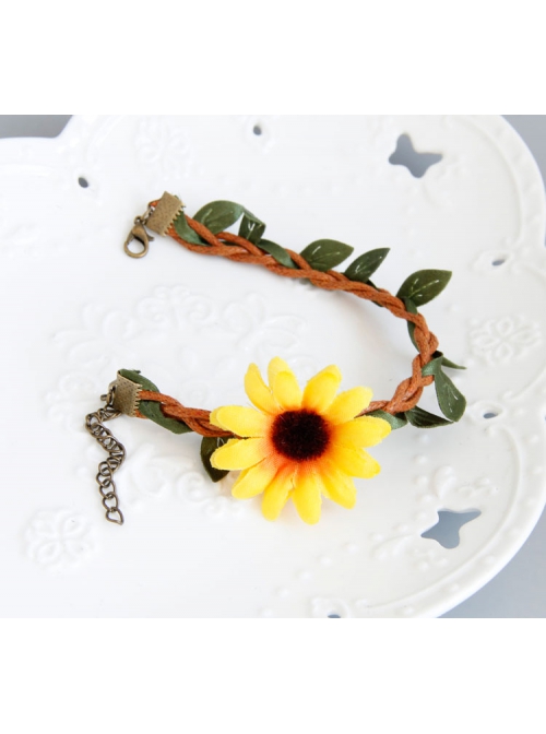 Leisure Artificial Rattan Green Leaves Yellow Flowers Summer Vacation Fashion Anklet