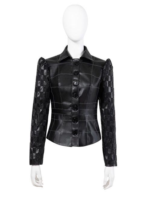 Cruella Black Leather Skirt Suit Halloween Cosplay Costume Black Leather Top