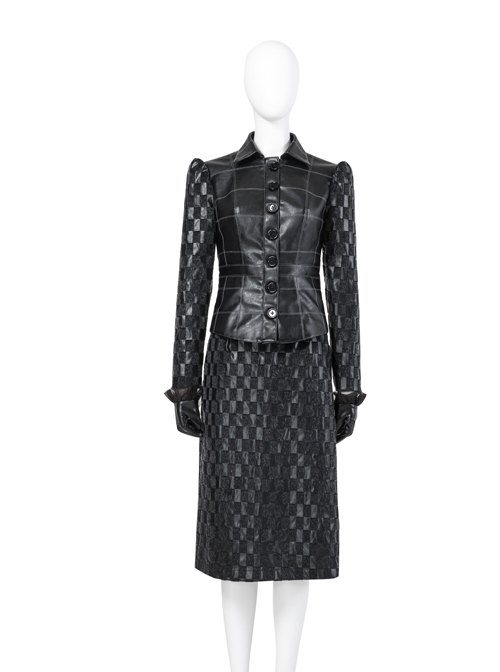 Cruella Black Leather Skirt Suit Halloween Cosplay Costume Black Leather Skirt