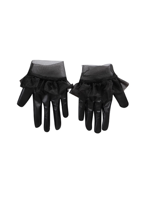 Cruella Black Leather Skirt Suit Halloween Cosplay Accessories Black Leather Gloves