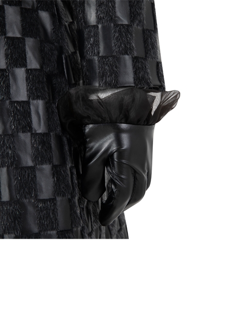 Cruella Black Leather Skirt Suit Halloween Cosplay Accessories Black Leather Gloves