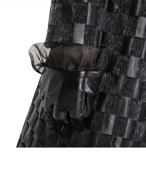 Cruella Black Leather Skirt Suit Halloween Cosplay Accessories Black Leather Gloves